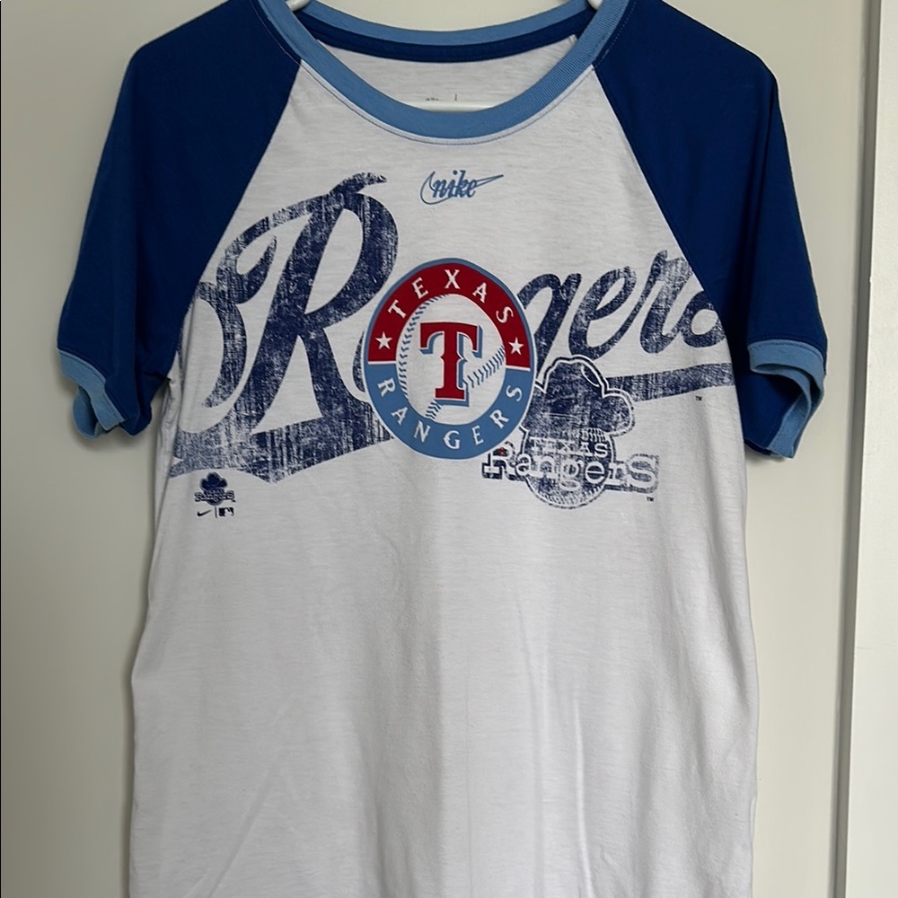 Nike Texas Rangers Blue and White Raglan Tee